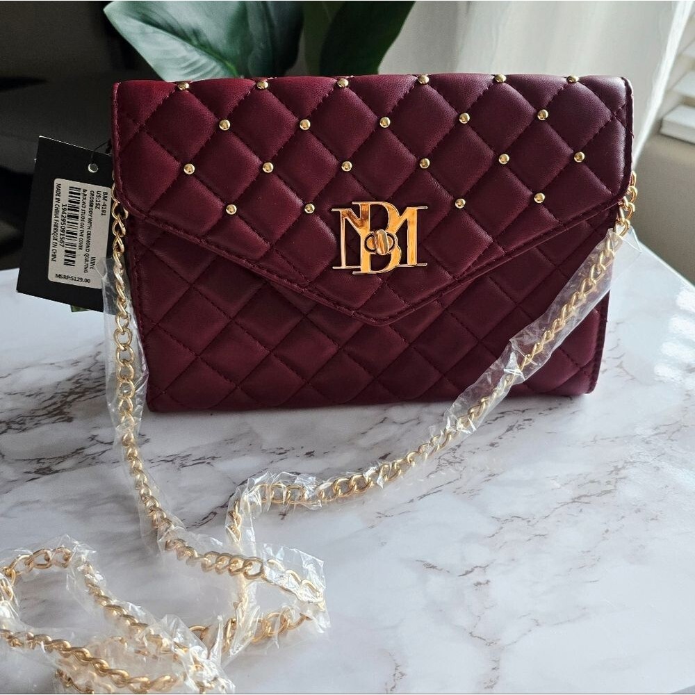 NWT Badgley Mischka Luxe Collection Mulberry Quilt Vegan Convertible Crossbody